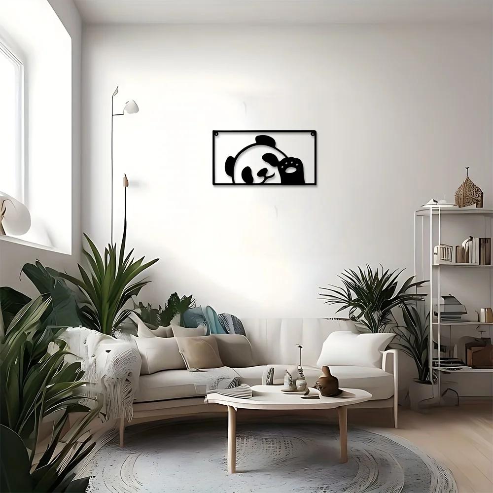 1pc Metal Hello Panda Wall Decoration, Metal Art, Scene Decoration, Room Decoration, Suitable for Home Kitchen Wall Decoration