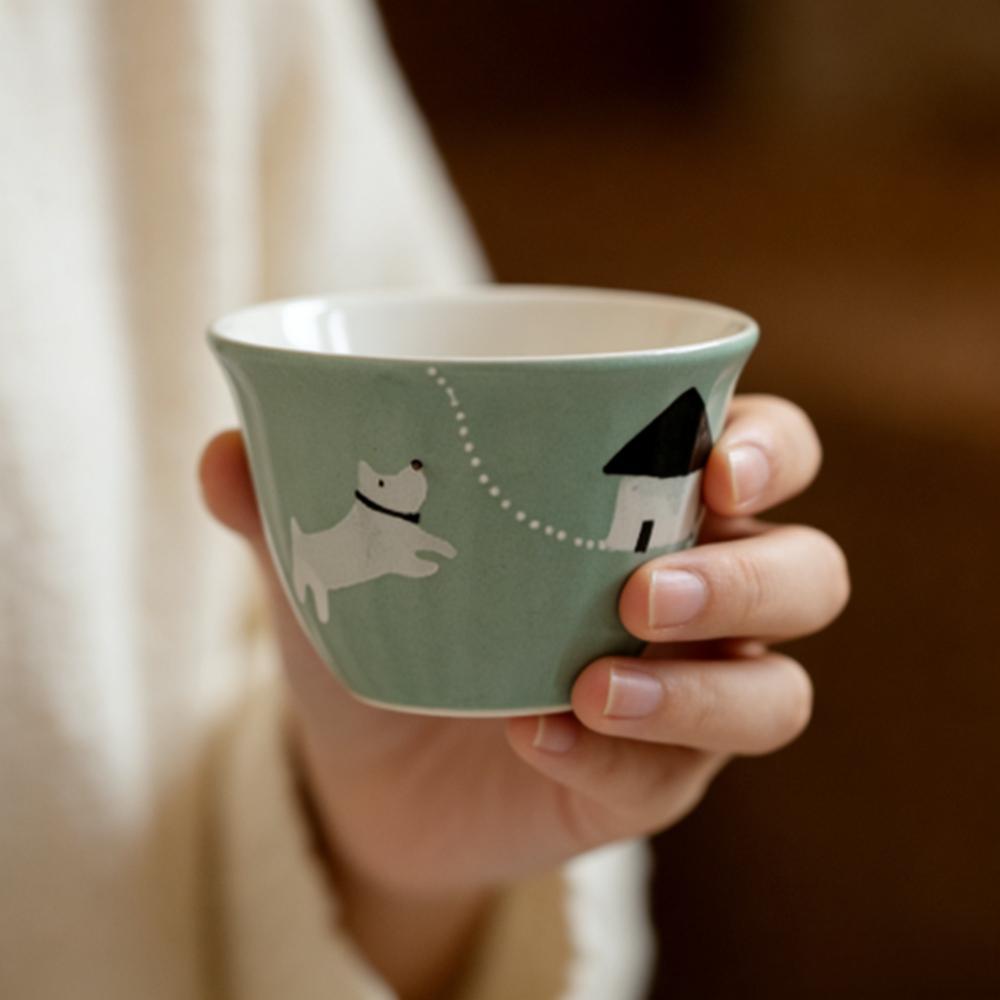 Japanese-style Creative Hand-painted Puppy Owner Tea Cup, High-end Pastel Color Warm Room Gongfu Tea Set Tea Drinking Mug