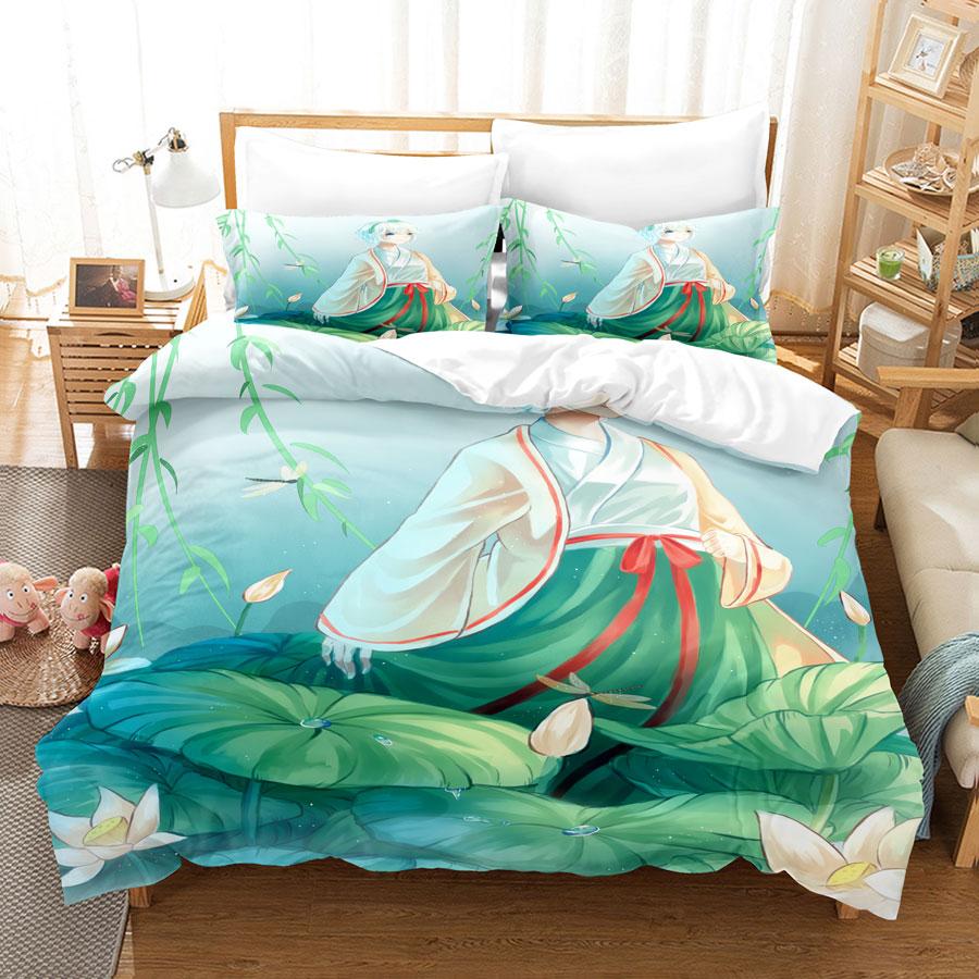 Comforter Green Flower Double Bed With Lotus Bedding Set King Size 3Pcs 2Pcs Single Twin Full 200X200 220X240Cm