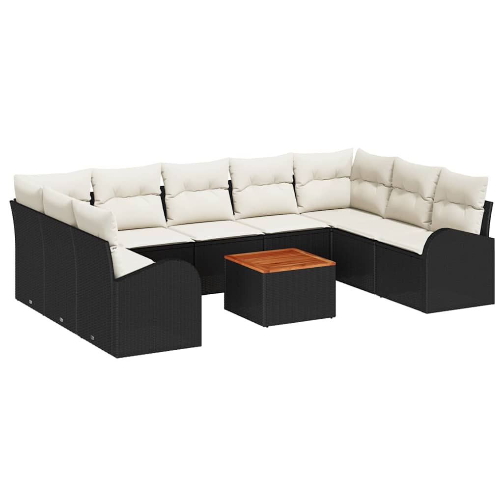 Garden Sofa Set with Cushions 10 pcs Black Poly Rattan