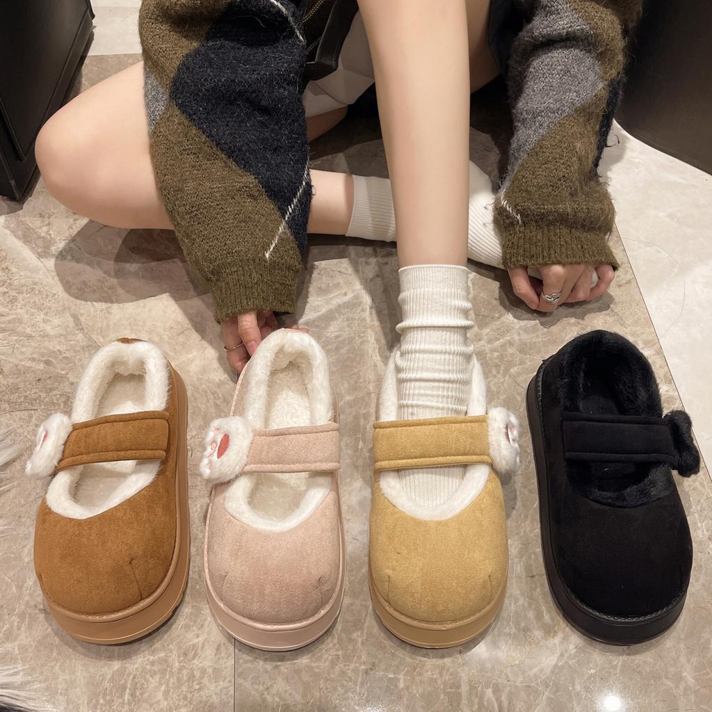 Fashion Winter Cute Cat Claw Accessories Wear Shoes Women Chic Non-slip Sweet Solid Warm Cotton Shoes Female Thick Soled Round Toe Shoes