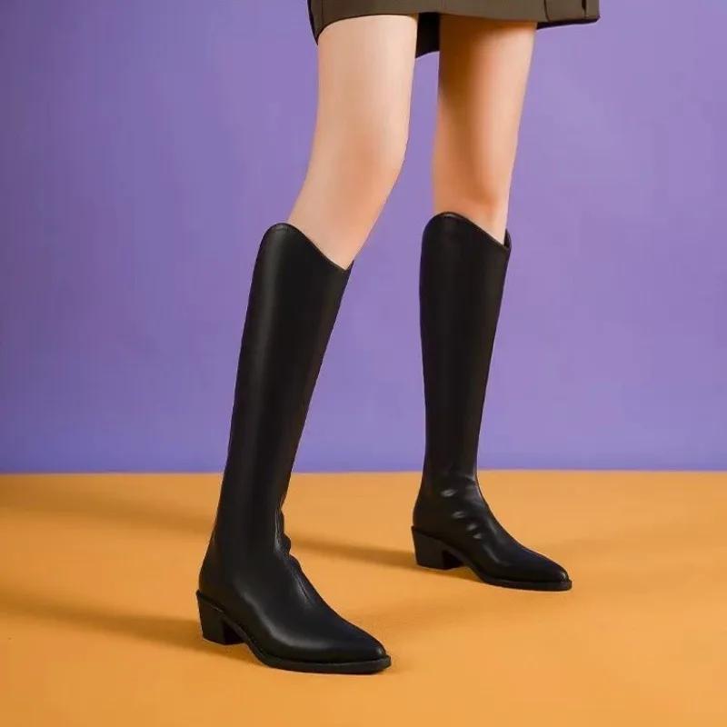 Женская обувь 2024 года, горячая распродажа, женские сапоги с застежкой-молнией сзади, модные современные сапоги с острым носком, женские новые сапоги больших размеров, однотонные сапоги до колена