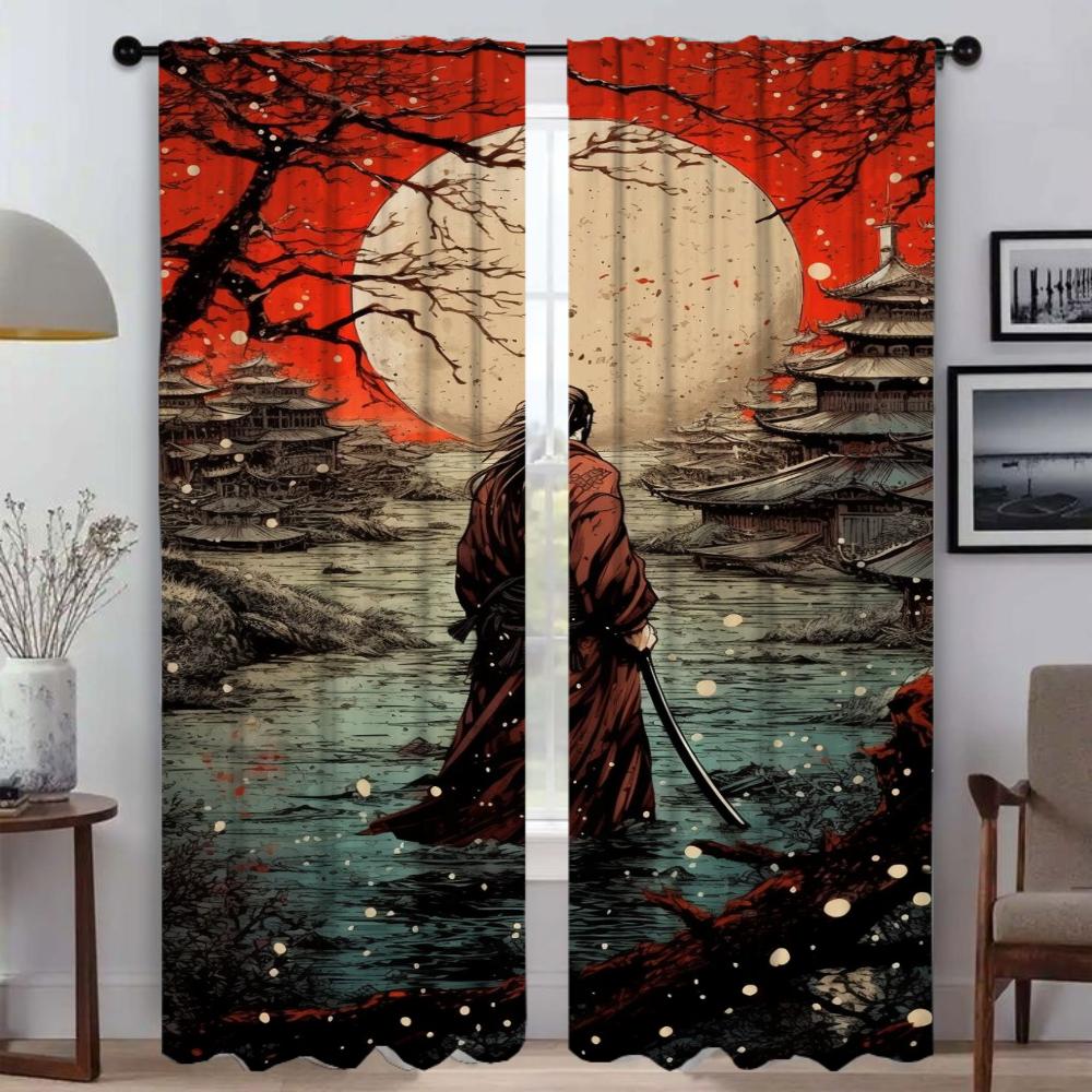 Sun Moon and Tree Kitchen Curtains for Camera Blackout Curtain for Room 2 Panel Partition Halloween Decoration Shades Living