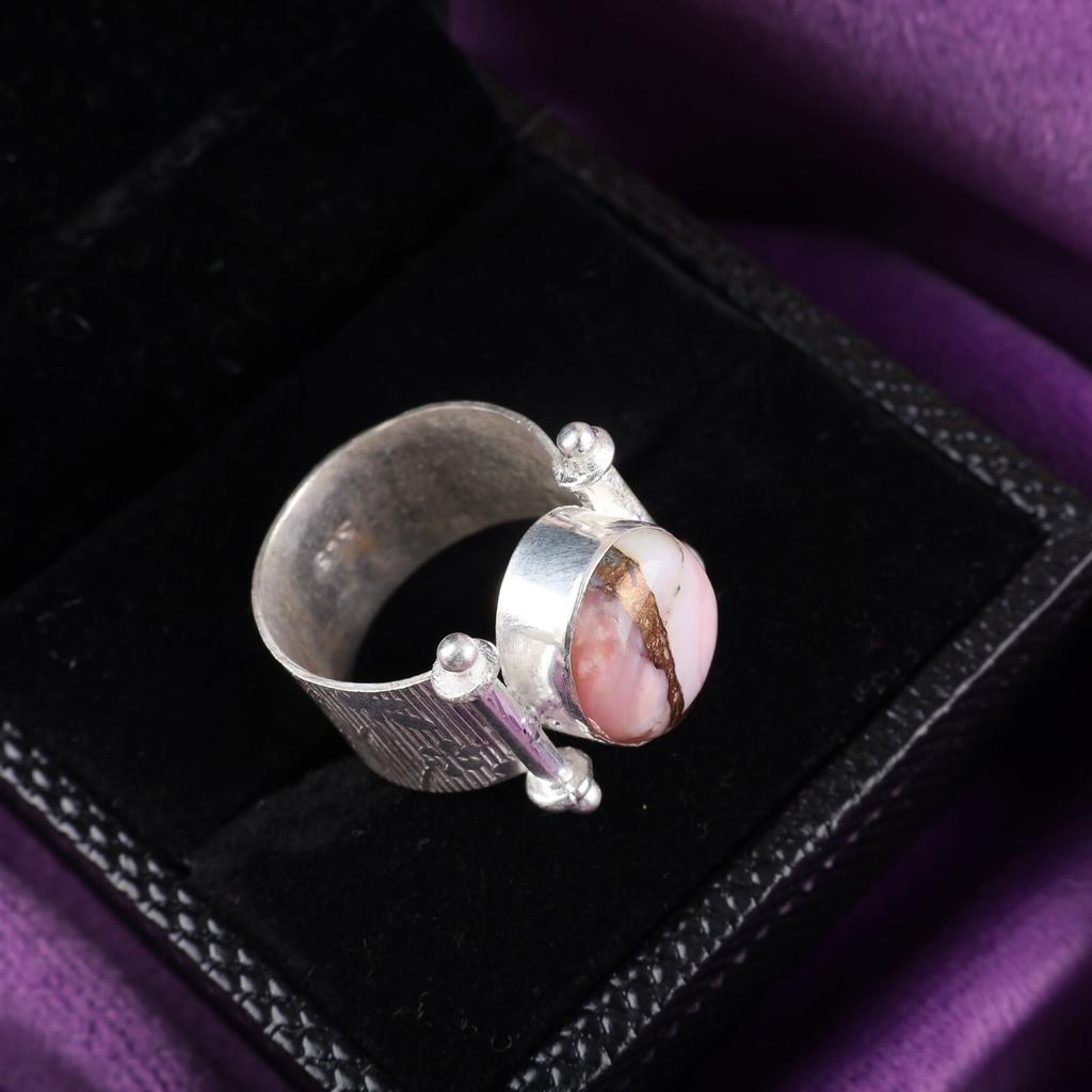 Natural Pink Opal Turquoise Gemstone 925 Sterling Silver Jewelry Handmade Ring RR-22-34