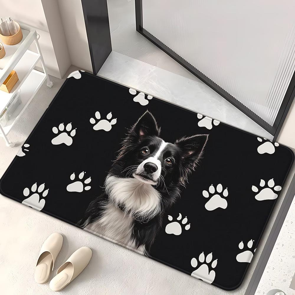 Border Collie Welcome Home Print Doormat Cute Dog Design Non Slip Floor Mat for Pet Lovers Entryway
