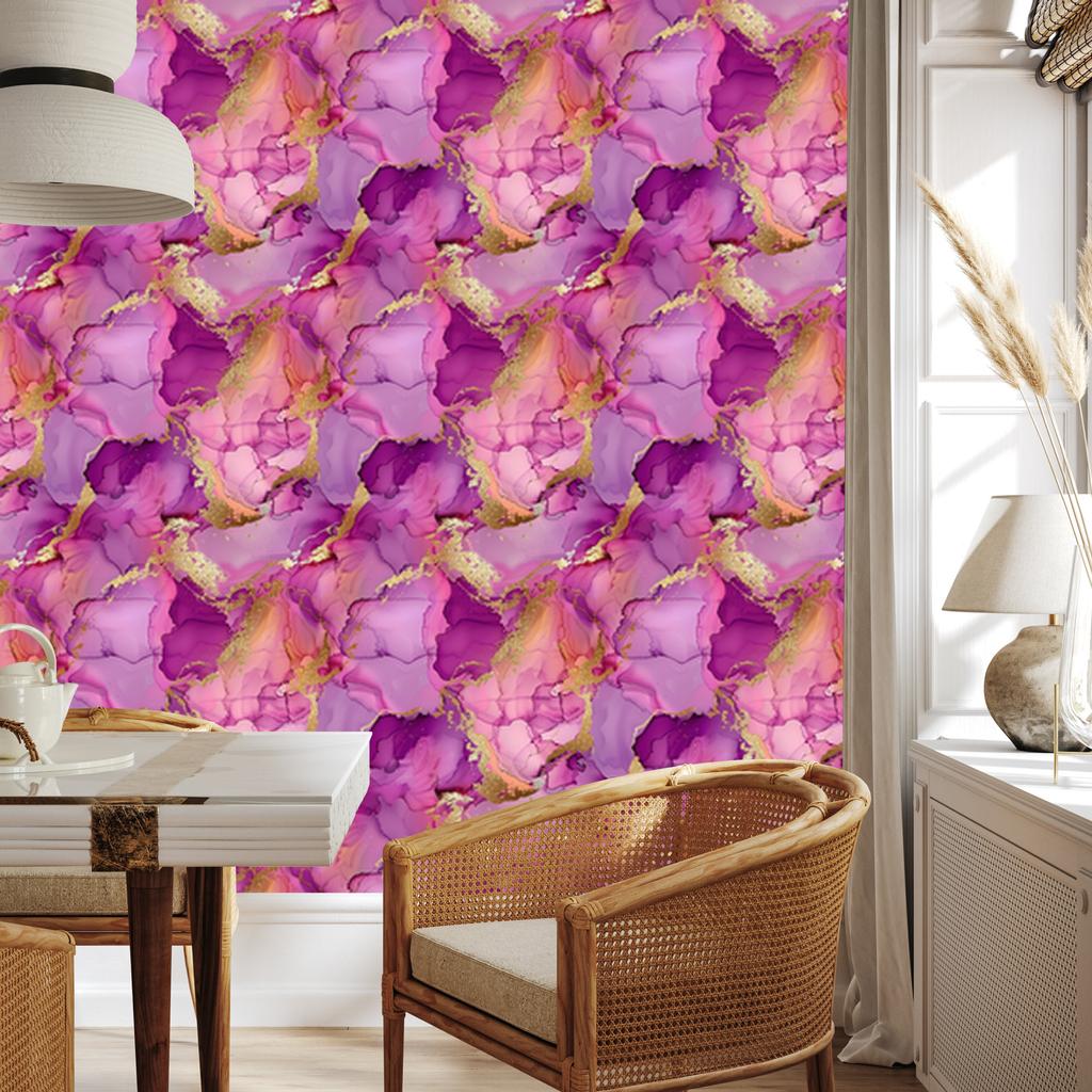 Wallpaper Ink purple, violet, powder pink and pink 50x1000