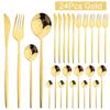 24 шт. набор столовой посуды из нержавеющей стали, нож, вилка, ложка, столовые приборы, кухонные красочные, элегантные, черный, золотой, набор столовых приборов