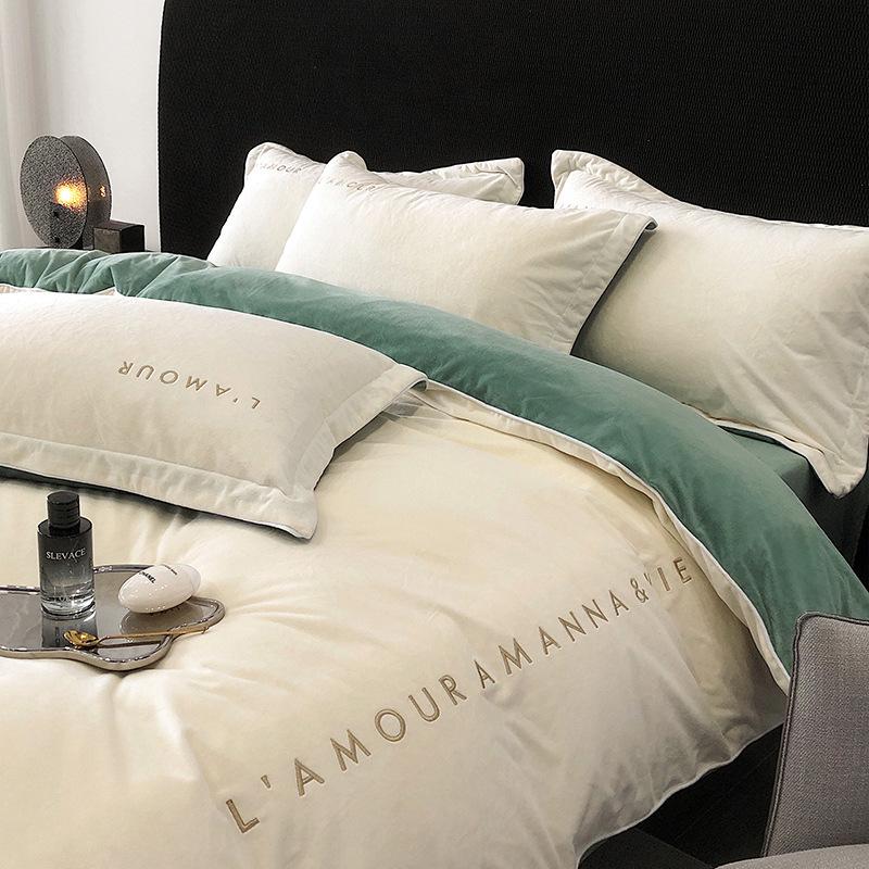 Класс А, детский бархатный комплект из четырех предметов, детский бархатный однотонный комплект из молочного бархата с вышивкой, комплект из трех предметов, фланелевая простыня, пододеяльник, пододеяльник