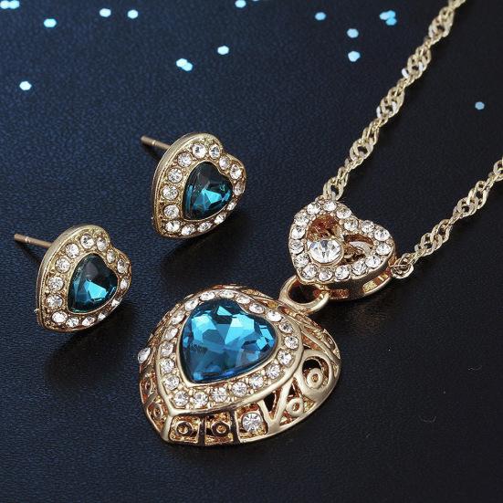 Мода Сердце Сплава Горный Хрусталь Ожерелье Уха Шпильки Серьги Женщины Комплект Ювелирных Изделий
