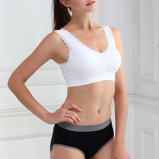 Solid Color Women Lace Trim Seamless Padded Wire Free Bra Crop Top Underwear