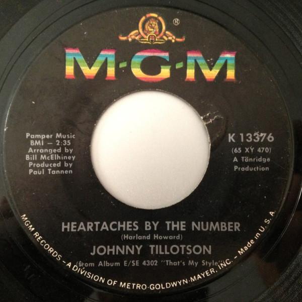 7-дюймовая пластинка ДЖОННИ ТИЛЛОТСОН - Heartaches By The Number / Your Mem K13376 MGM Records 1965 США Фолк Б/У