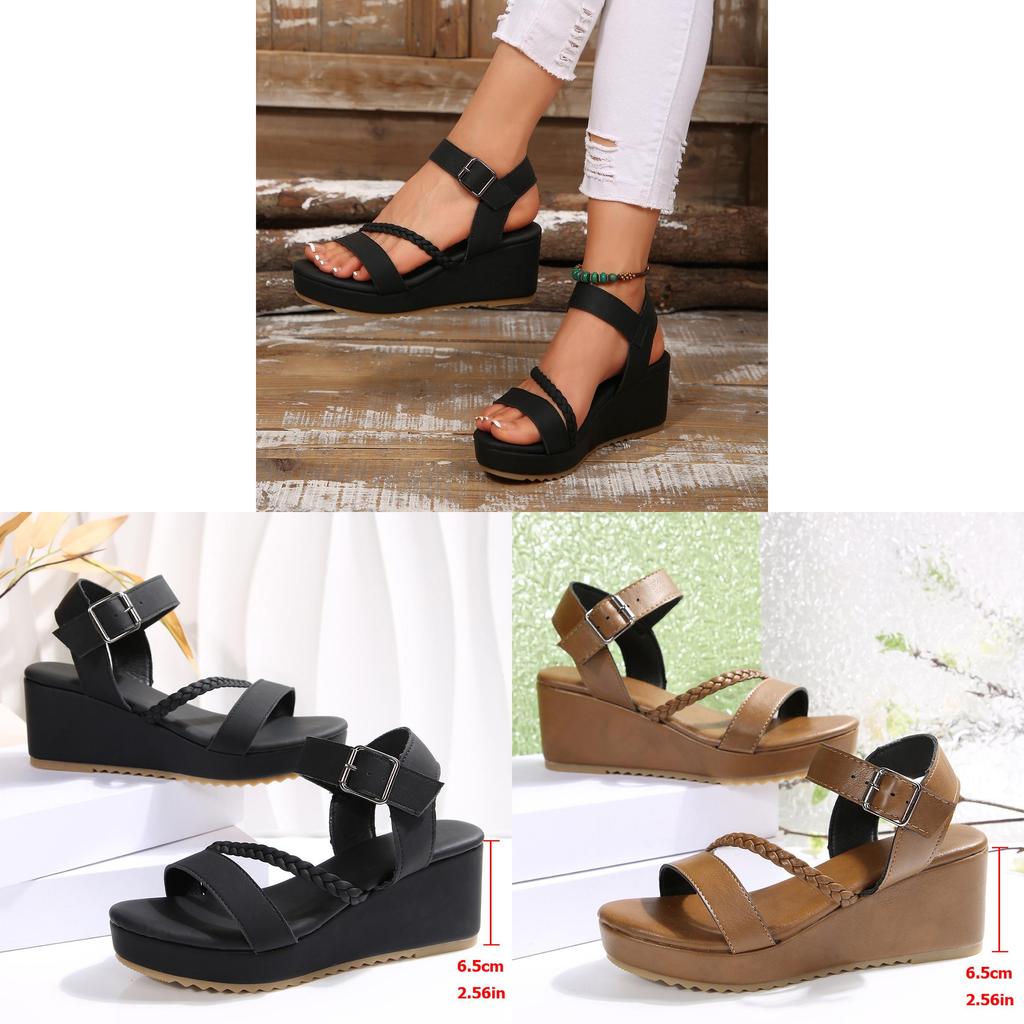 Romana Summer Woven Platform Sandals For Women With Pu Material And Buckle Strap