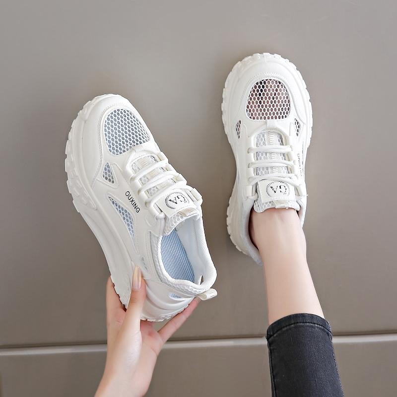 CRLAYDK 2024 Летняя мода Женские массивные кроссовки Ажурная сетка Платформа На шнуровке Повседневные кроссовки для папы Ходьба Медсестра Теннис