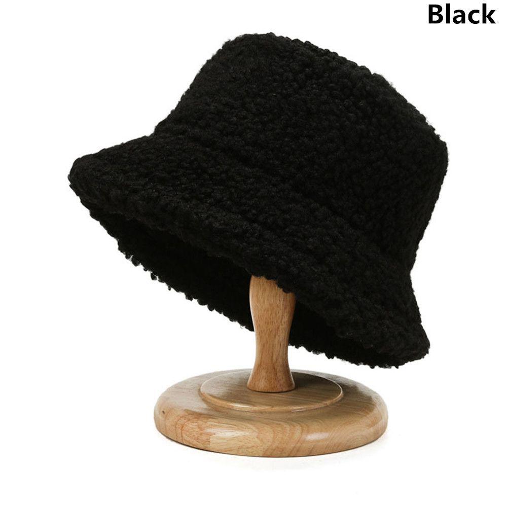 Winter Casual Lamb Wool Warm Sun Cap Panama Hat Fisherman Cap Bucket Hat
