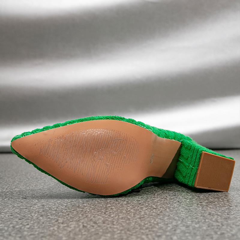 Ботильоны Chelsea женские 2024 новые осенне-зимние вельветовые сексуальные остроносые зеленые туфли на высоком каблуке модные женские туфли на молнии туфли-лодочки Botas