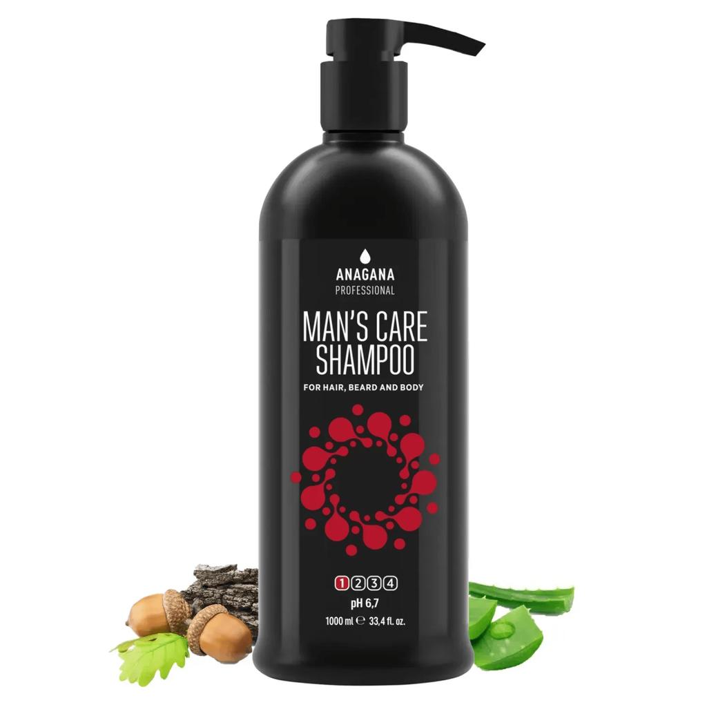 Шампунь Мужской уход для волос, бороды и тела MAN'S CARE SHAMPOO for hair, beard and body ANAGANA 1000 мл
