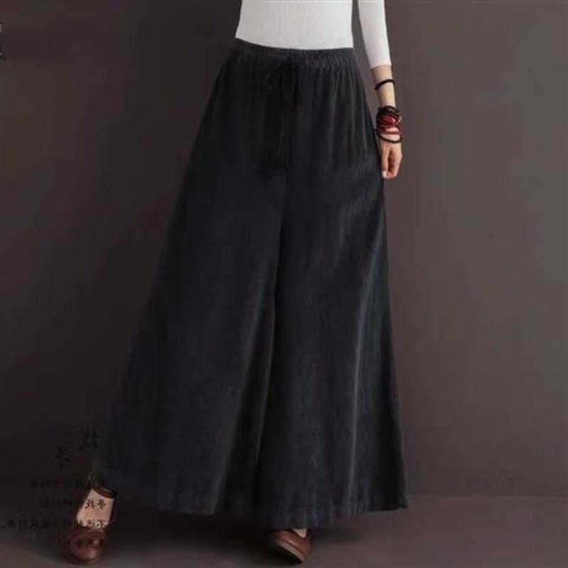 Plus-size Women Fashion Corduroy Casual Pants High Waist Trousers Loose Casual Trousers Ladies