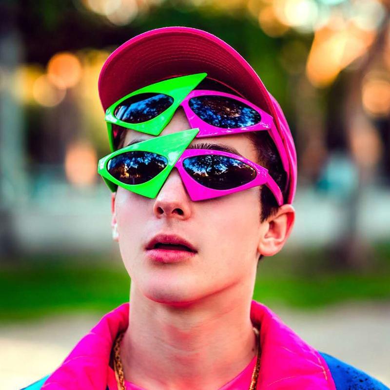 Унисекс Новинка Вечеринка Солнцезащитные очки 80-х Асимметричные очки Ярко-розовые и Неоново-зеленые очки для Хип-хоп танцев Хэллоуин вечеринки
