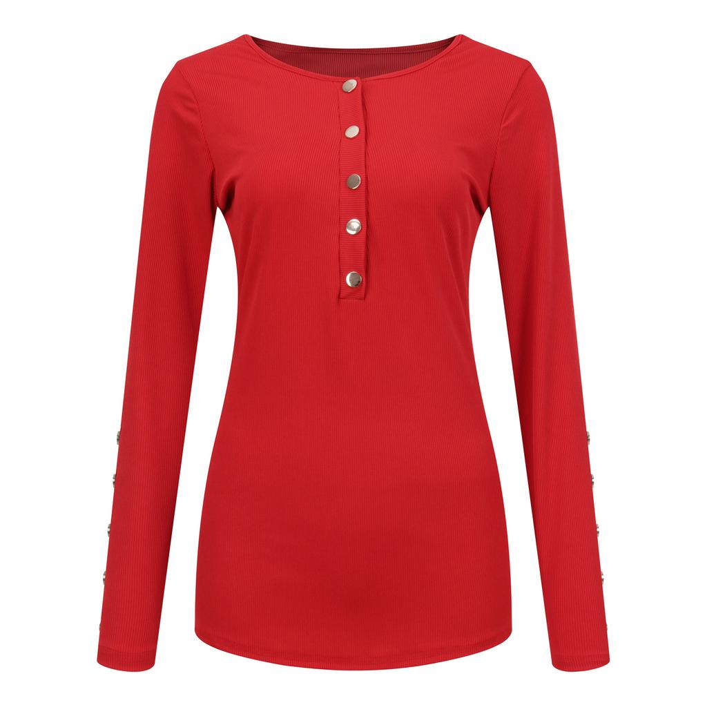 Женский пуловер, повседневные однотонные топы на пуговицах с открытым вырезом и длинными рукавами