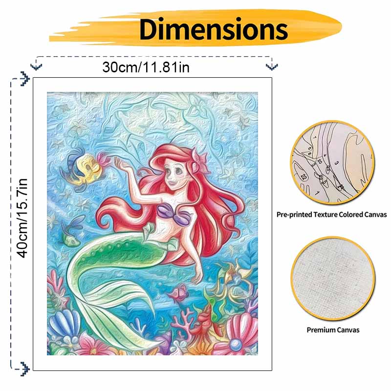 Disney DIY Little Mermaid Oil Painting Art Painting Kit Home Wall Decor Handmade Gift for Girls Room Living Room Bedroom Acrylic Art Set
