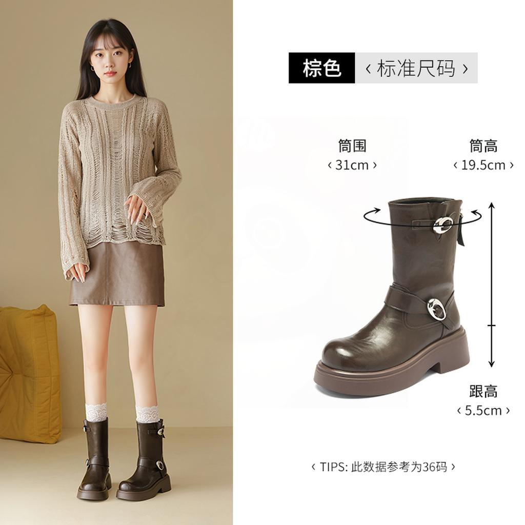 Augustine platform Martin boots women's 2025 new autumn retro British style brown casual medium tube short boots tide