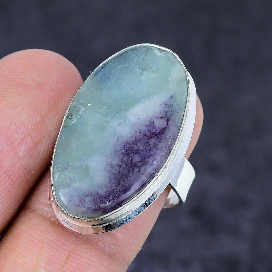 Флюорит Драгоценный камень Ручная работа Ювелирное изделие из серебра 925 пробы Кольцо Размер 8 q3u65