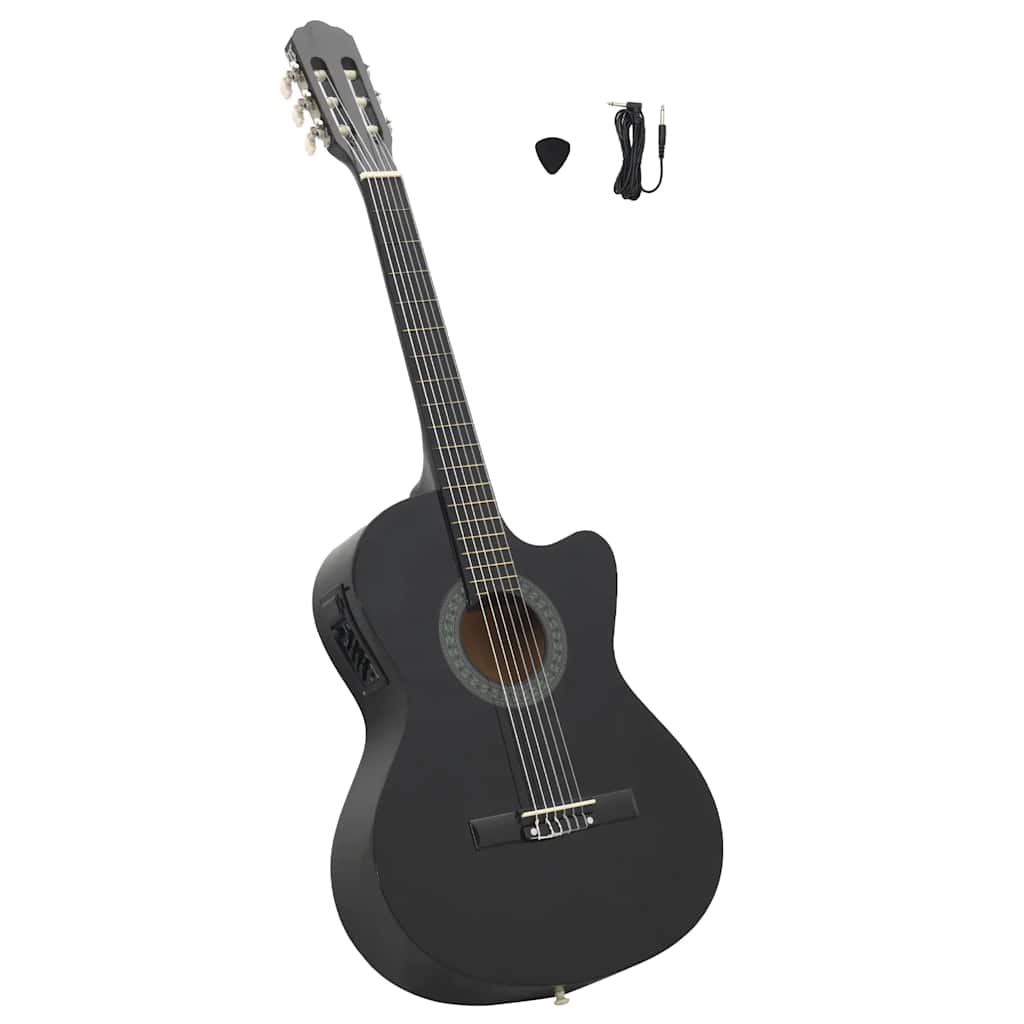 Western Guitar with Cutaway Equalizer and 6 Strings Black
