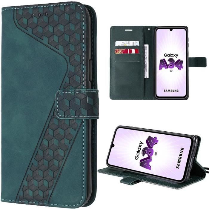 Coque de protection - Samsung - Galaxy A34 5G - Antichoc - Cuir PU - Porte-cartes - Support