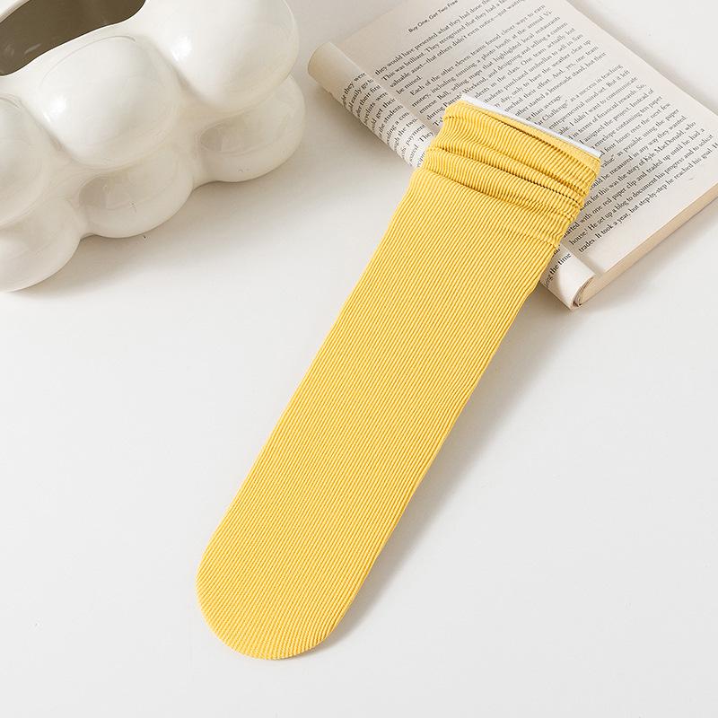 Женские белые носки до середины икры из ледяного шелка: Тонкий, Однотонный, Вельвет, Весна/Лето