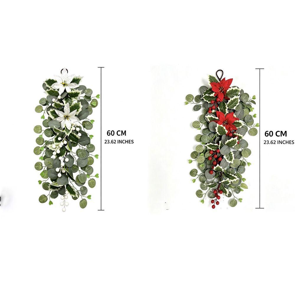 Faux Flower Poinsettia Berry Hanging Vine Red Berries Christmas Hanging Vine Christmas Festive