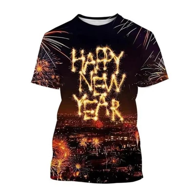 С Новым годом 2025, футболка с 3D-принтом, повседневная модная футболка с уникальным узором, веселый рождественский фестиваль, модная популярная футболка