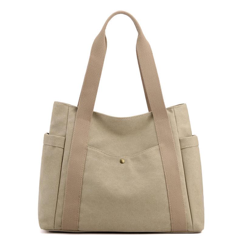 Canvas Tote Bag For Women With Zipper Pockets And Retro Style For Daily Use