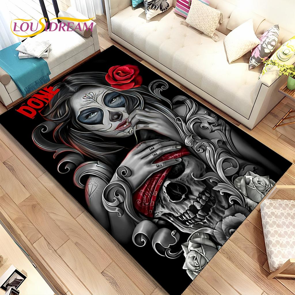 Gothic Horror Female Skull Dead Girl Area Rug,Carpet Rug for Home Living Room Bedroom Sofa Doormat Decor,kids Non-slip Floor Mat