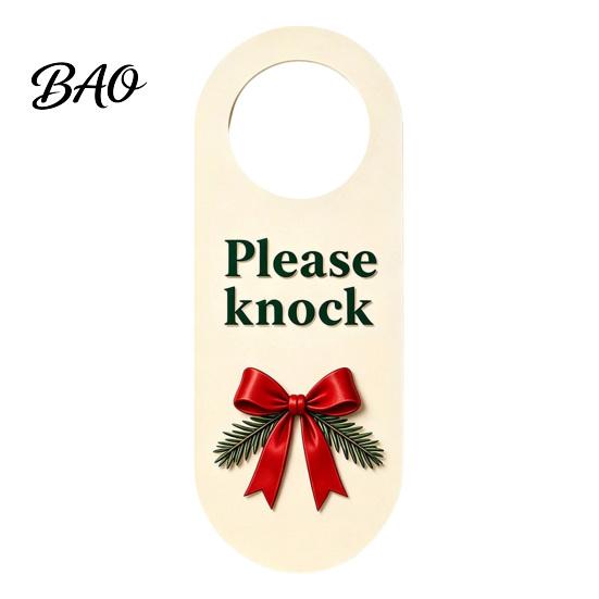 Christmas Door Hanger Wooden Hanger, Santa Hat Bell Bow Hanging Sign Holiday Welcome for Knob, Festive Home Front Entrance Decor Seasonal