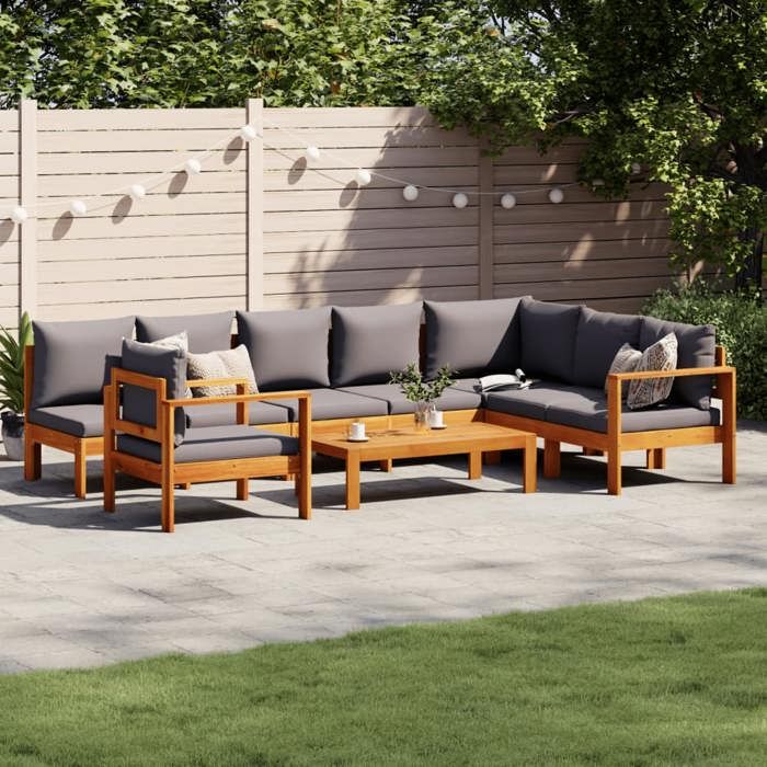 VidaXL Salon de jardin avec coussins 6 pcs bois d'acacia solide, ensemble de canapés d'extérieur, canapé modulable 3214873