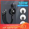 Для VW 3-в-1 Выдвижной Быстрозарядный Кабель 100 Вт Для iPhone USB Type C/Micro Для Volkswagen VW R-line GTI R Polo Golf Passat Tig