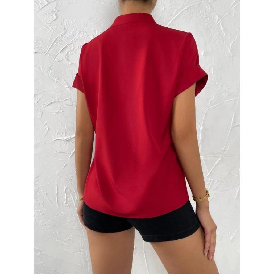 YYFS Women's Fashion Casual Summer Spring Solid Color Print Short Sleeve V-Neck Blouses & Shirts