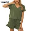 Летние женские пижамы, домашние двухсекционные повседневные шорты на шнурке, пижамы с короткими рукавами