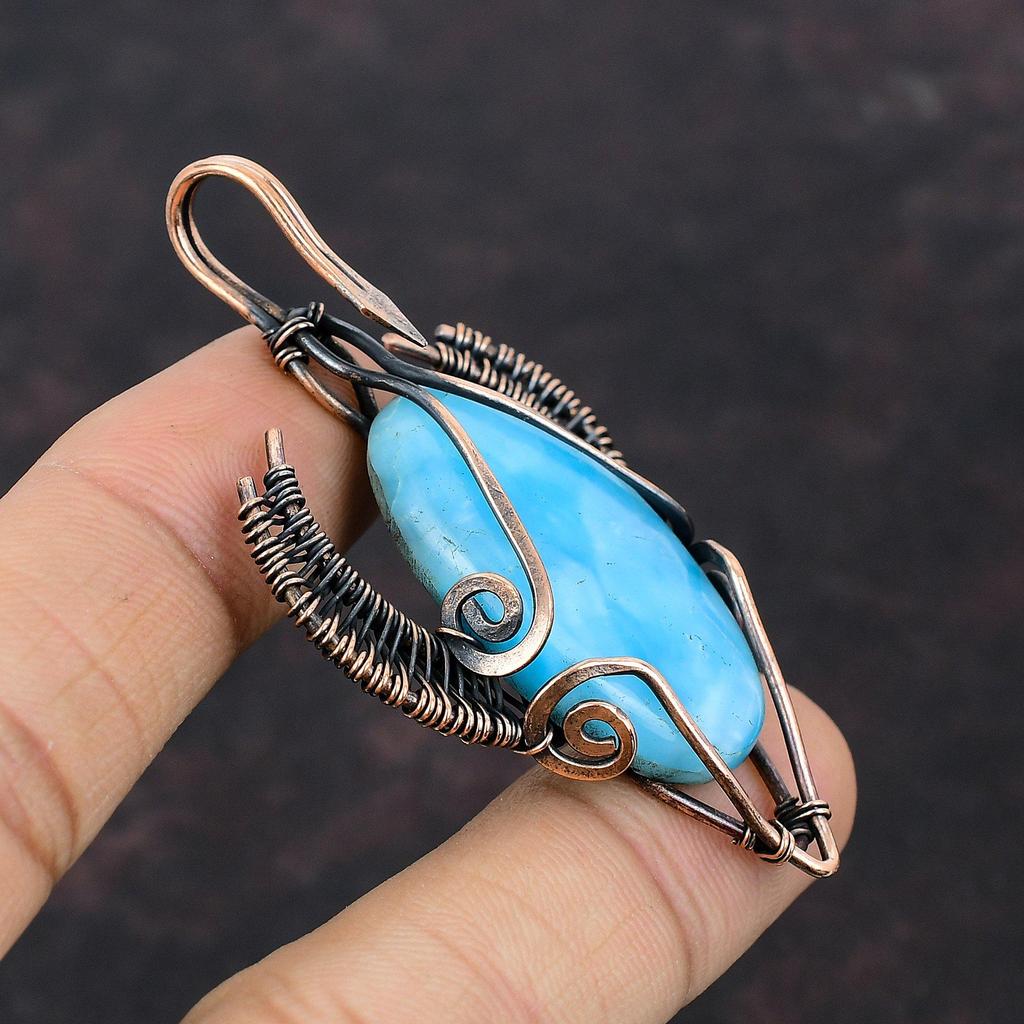 Кулон с гемиморфитом и драгоценным камнем, кулон в медной проволоке, кулон в форме лица быка, медные украшения ручной работы, подарок для него, ювелирные изделия в проволочной оболочке