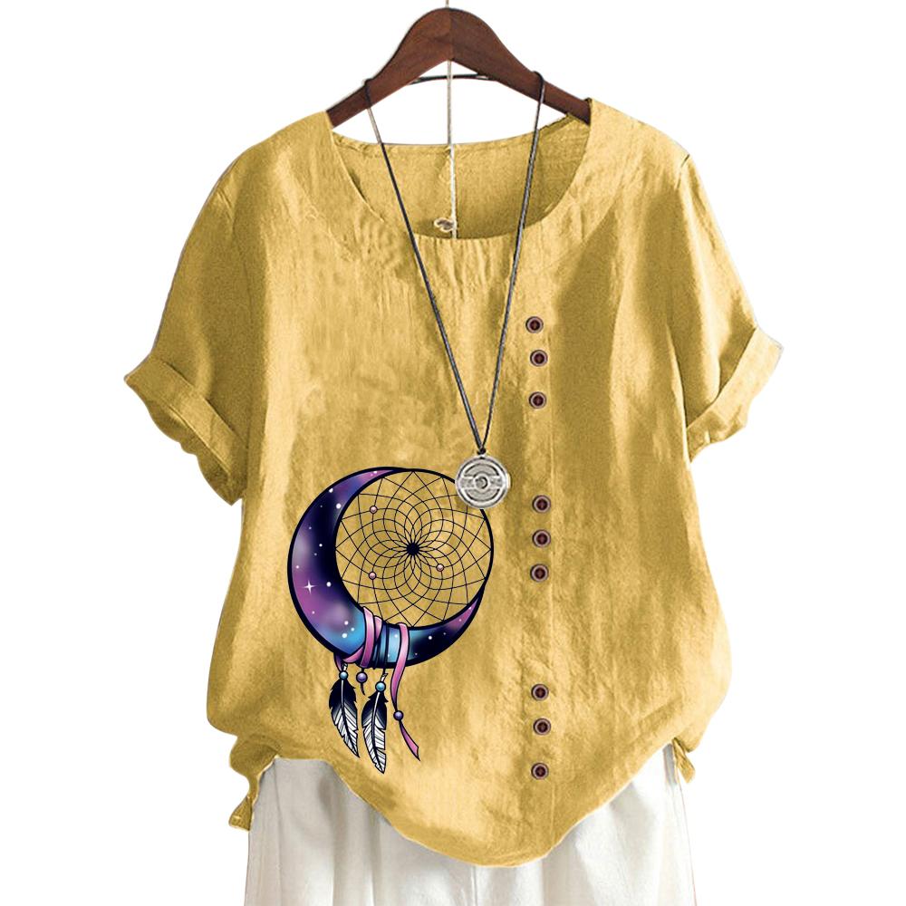 Women's Fashionable Round Neck Short Sleeve Top with Popular Floral Pattern in 11 Colors