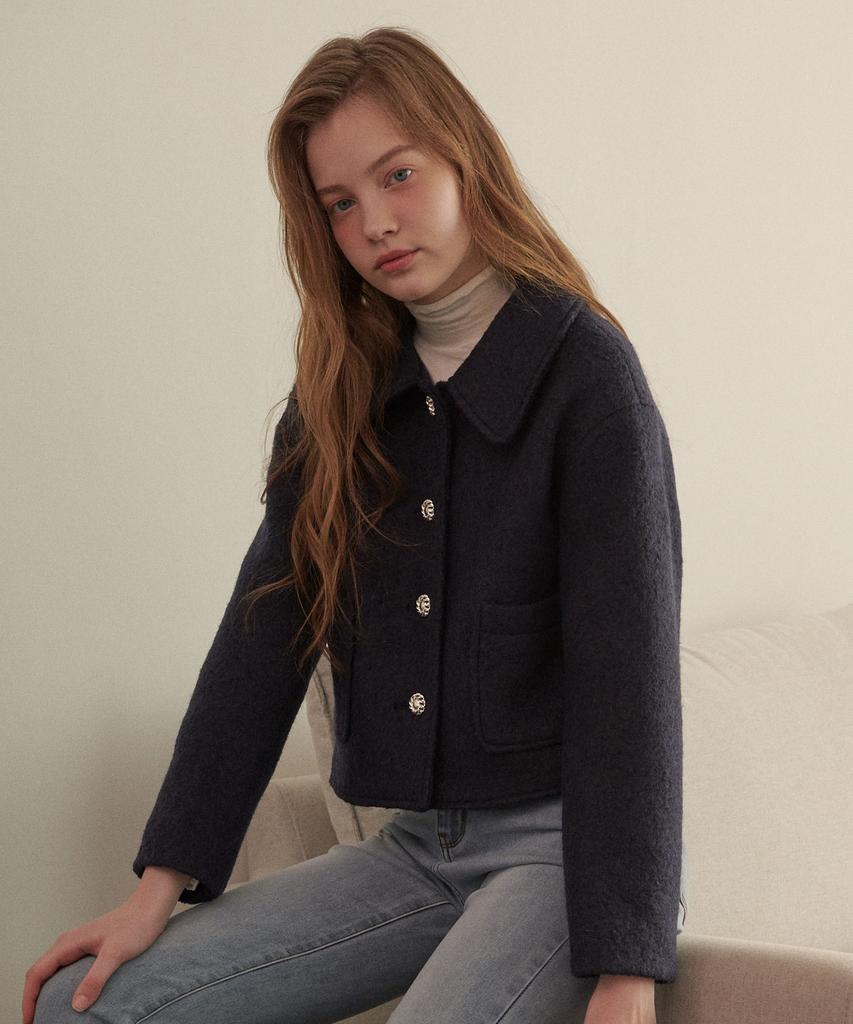 Luluchou Cozy Wool Crop Jacket - Navy