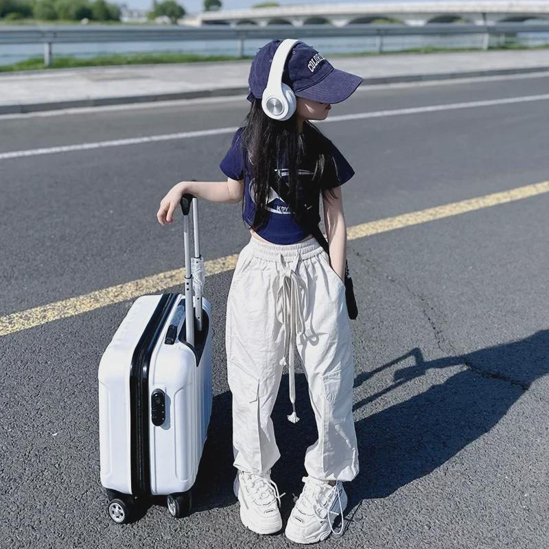 2023 Повседневный комбинезон для уличных танцев для девочек: Универсальные свободные летние брюки широкого кроя с узкой талией.