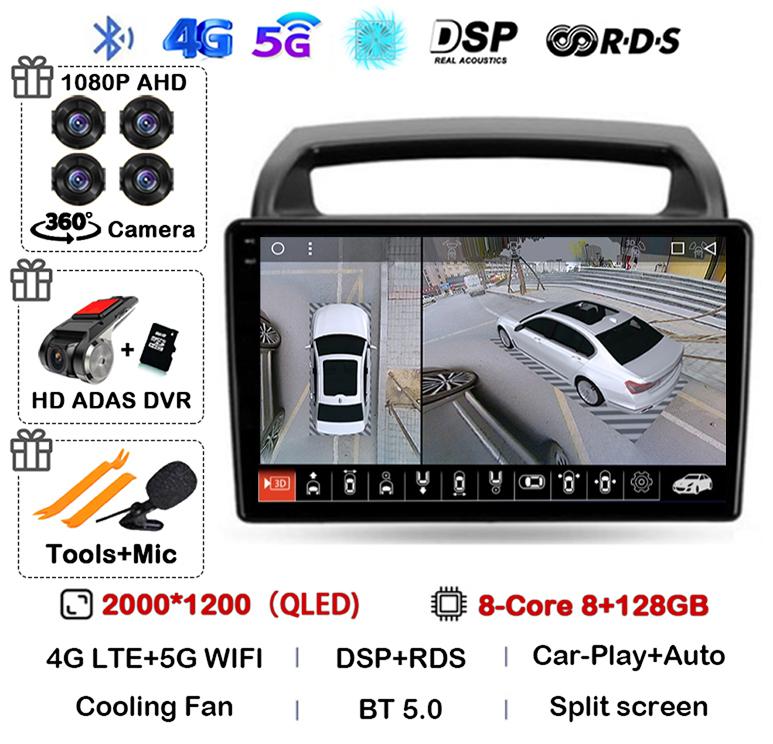 Android 14 WIFI+4G CarPlay Автомагнитола для KIA Carnival VQ 2006 - 2014 Авторадио Мультимедийный плеер Навигация GPS Стерео DSP