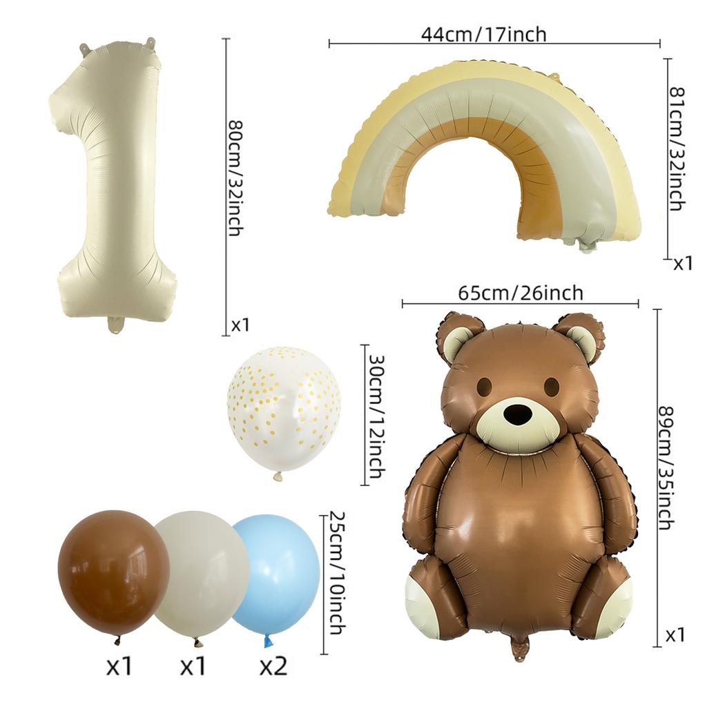 Cute Matte Teddy Bear Balloon Set Milky White Digital Aluminum Film Birthday Party Decoration Cute Fun
