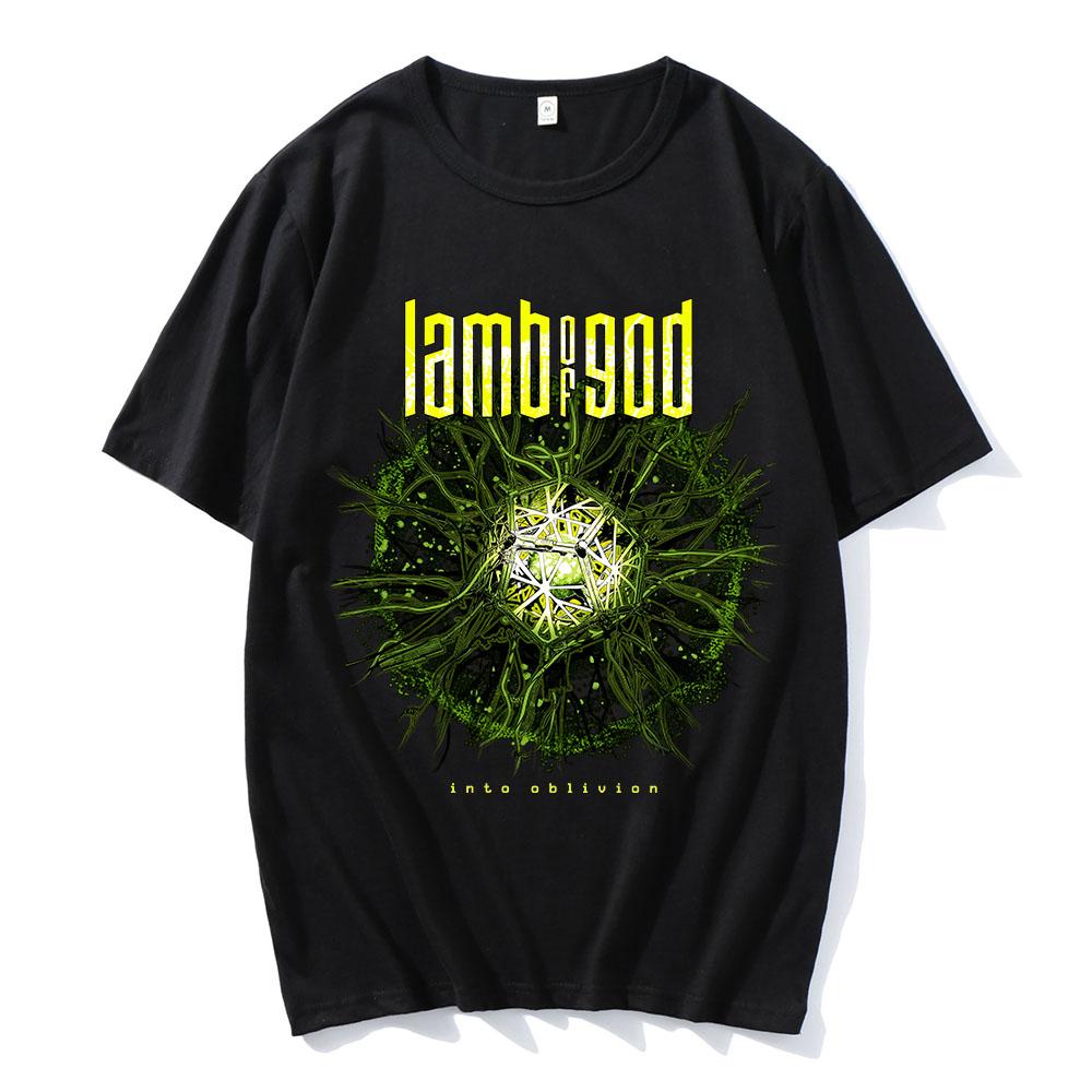 Черная футболка Into Oblivion Burst LAMB OF GOD Футболка рок-группы Унисекс Тяжелый Ментальный Уличная одежда Короткий рукав Хлопок Летняя футболка