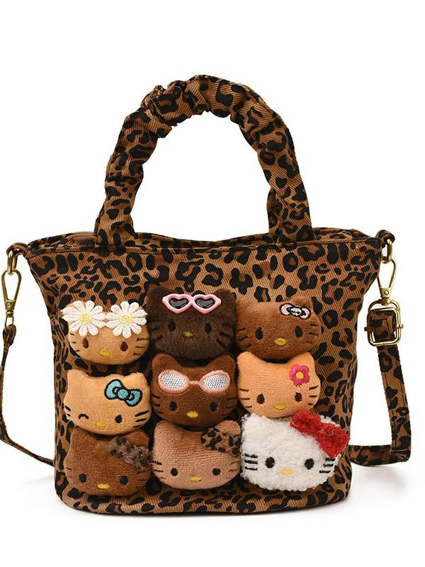 Leopard Print Canvas Crossbody Bag for Women - Cute and Versatile Cartoon Handbag