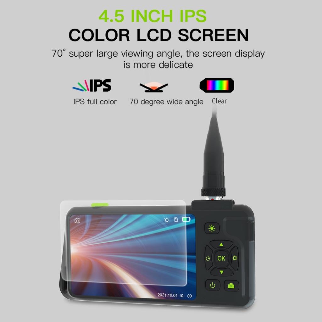 Industrial Endoscope with 4.5-inch IPS Color Display 1080P Photos Videos Snake Camera with 8 LED