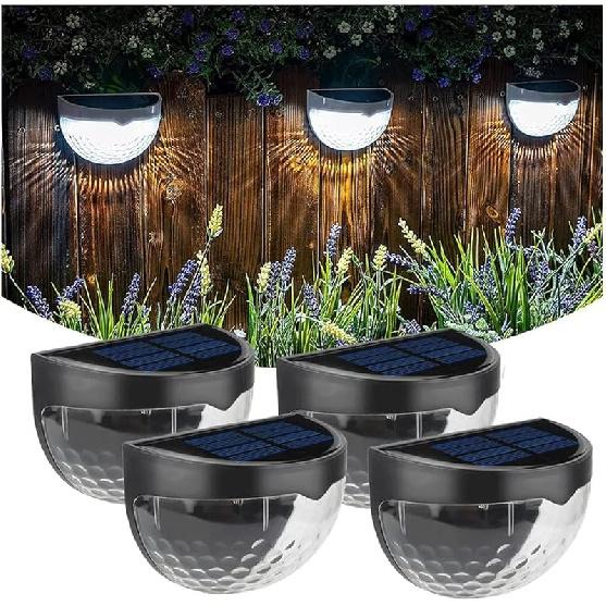 Exterior Light 4-Pack Solar Deck Fence Light Outdoor Waterproof Wall Mount Lamp Semi Circle Shadow LED NightLight for Stairs, Front Door, Yard,