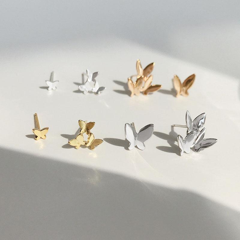 ANENJERY Медные асимметричные серьги-гвоздики в виде бабочек для женщин, простые темпераментные серьги, корейские украшения
