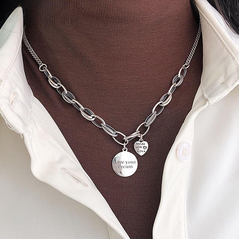 Стерлингового Серебра 925 Толстая Цепь Ожерелье INS Мода Хип-Хоп Винтаж Дизайн ЛЮБОВЬ Сердце Кулон Тайский Серебряный Ювелирные Изделия Партии